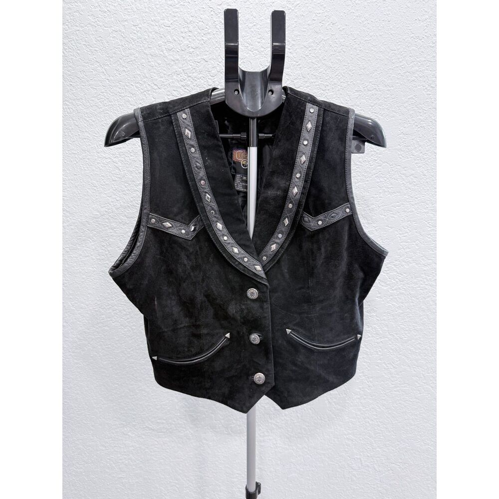 Cripple Creek Womens Western Cowgirl Cowboy Biker Black Suede Leather Vest XL